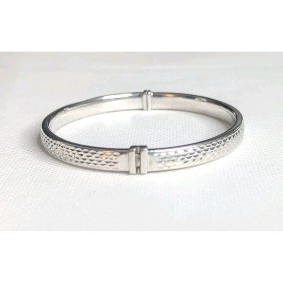 Hollow Sterling Silver Hinged Diamond Cut Bangle Bracelet, 7.5 inch